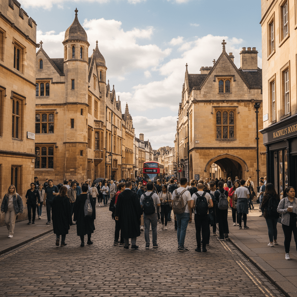 Oxford city center historic streets and architecture