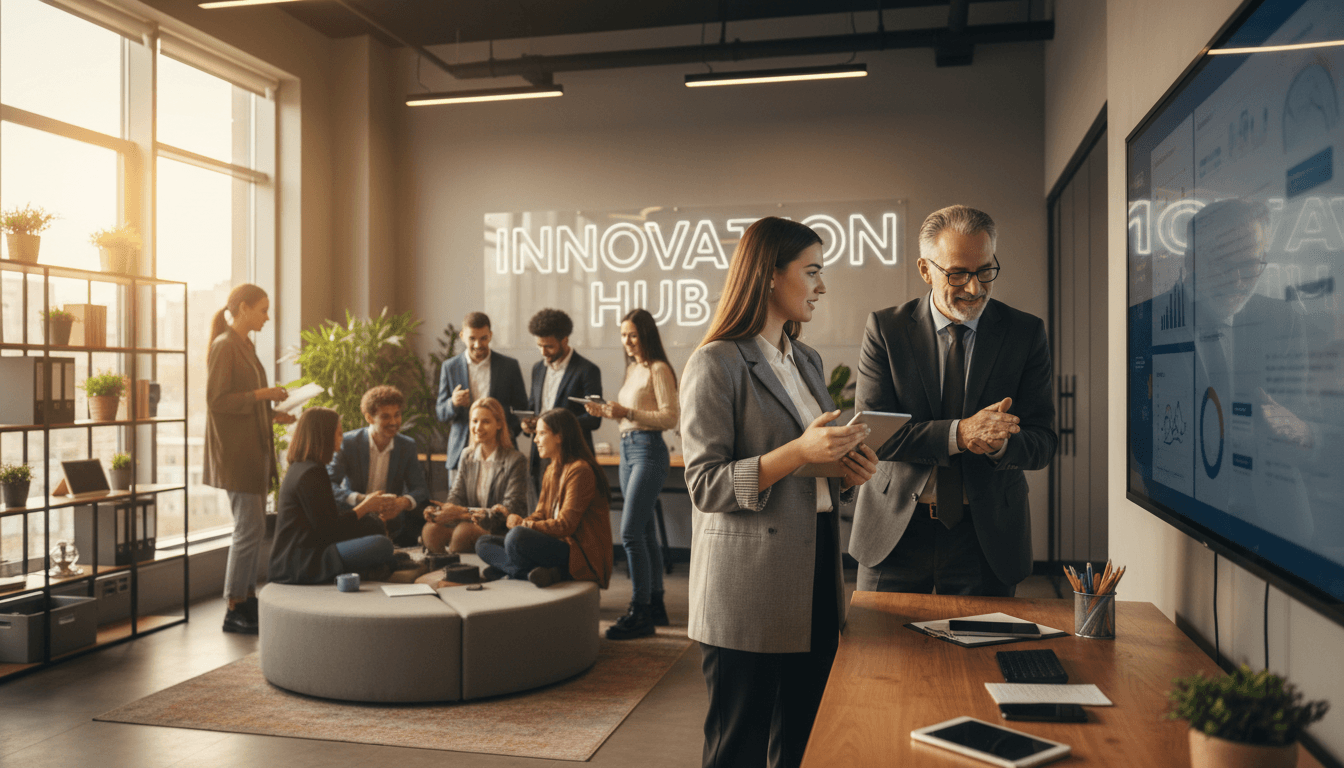 Student in professional meeting with industry mentor in bright modern office