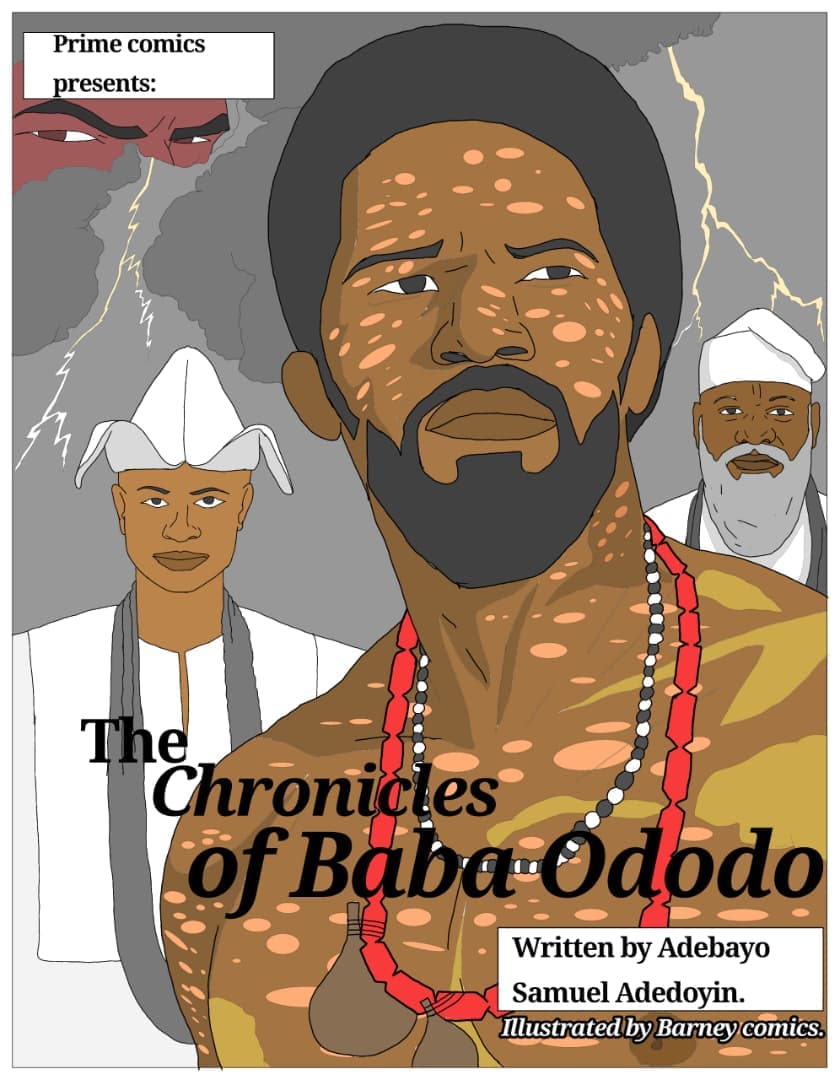 Comic cover 'The Chronicles of Baba Ododo' featuring a bearded man with spotted skin.