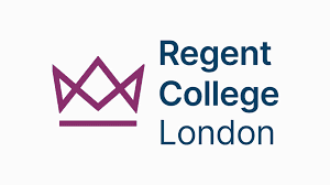 Regent College London logo with a purple geometric crown icon and dark blue text.