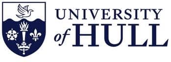 University of Hull logo featuring a blue and white crest with a dove and torch.