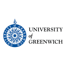 University of Greenwich logo featuring a blue circular compass rose emblem and black serif text.
